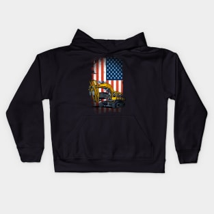 Funny Excavator Heavy Machinery US Flag Kids Hoodie